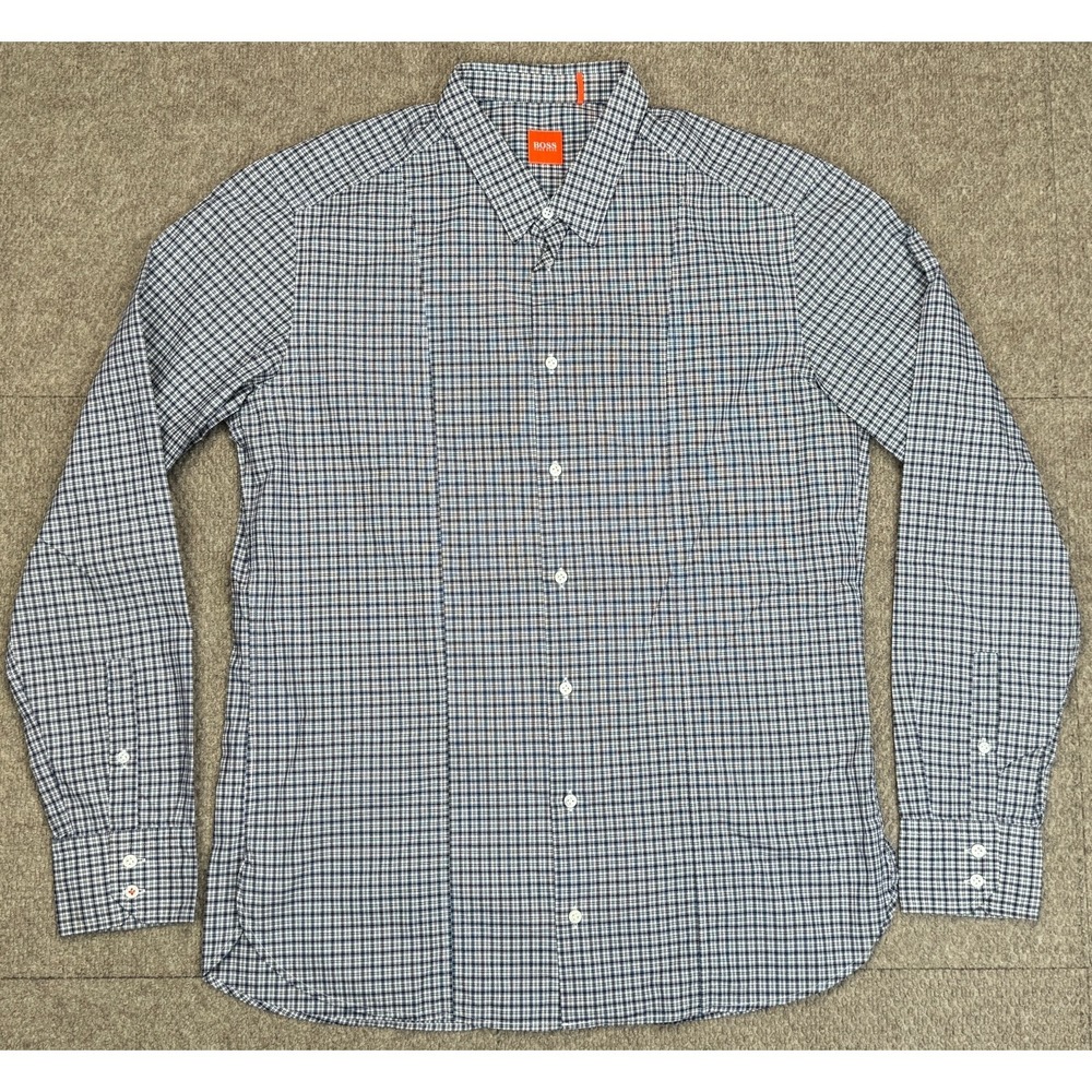 Hugo Boss Men's Check Button Up Long Sleeve Shirt Size Large
